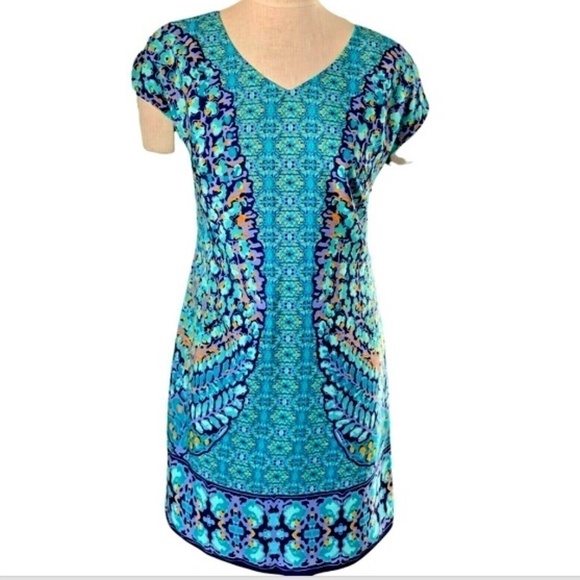Isaac Mizrahi Live Lined Shift/Sheath Dress Sz S Blue Multicolor #240H - Picture 2 of 8